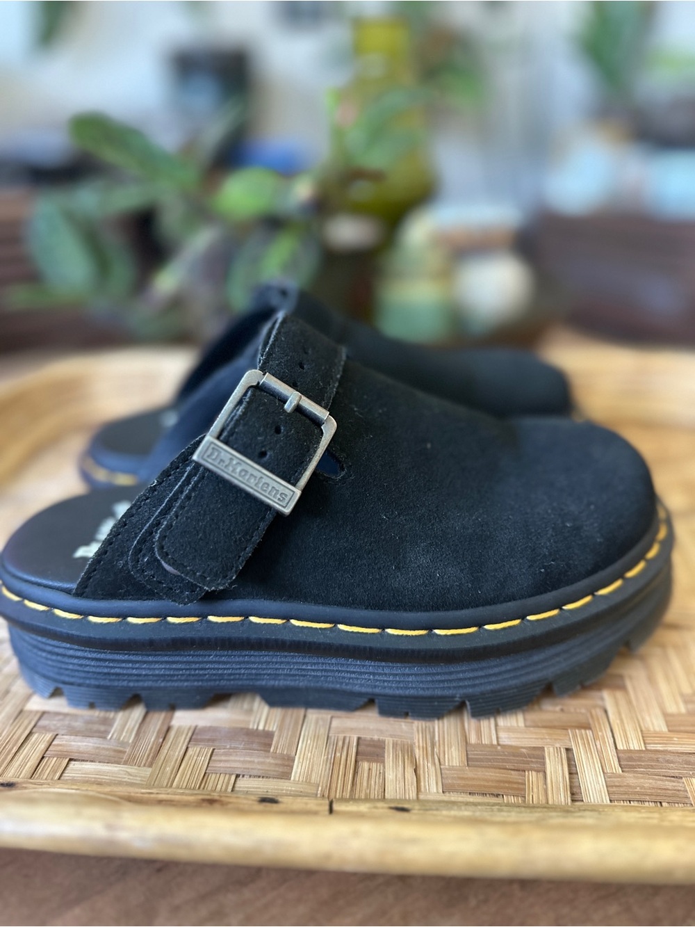 Dr. Martens Zebzag Black Suede Slingback Platform Mules Size 5